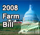 Split image of U.S. Capitol and farmstead, with text overlay "2008 Farm Bill"