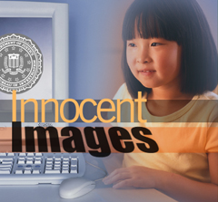 Innocent Images, graphic of girl at computer.