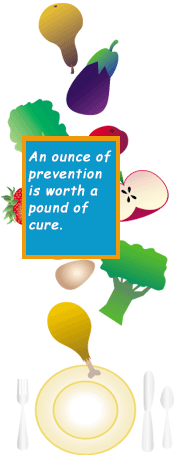 Various foods and the text: An ounce of prevention is worth a pound of cure.
