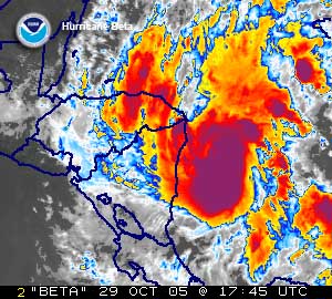 Satellite animation of Hurricane Beta on October 29-30, 2005