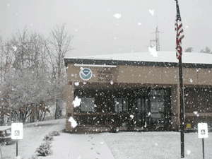 Snow falling outside of the National Weather Service office in Binghamton, NY on October 25, 2005