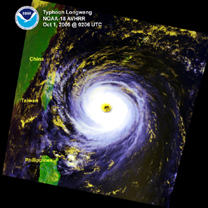 Satellite image of Typhoon Longwang on October 2, 2005