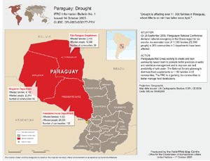 Map depicting drought-affected areas in Paraguay