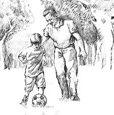 Father and son play football