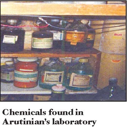 Photograph of Chemicals found in Aruthnian's basement laboratory