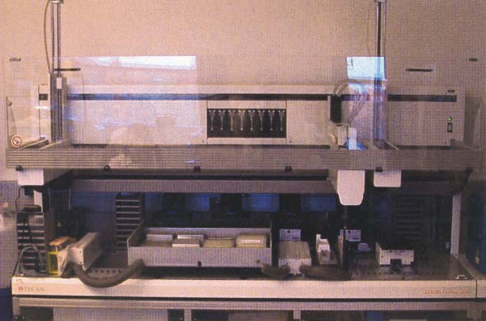 The Tecan Genesis Freedom robot, which is being validated by DNAUII for automated sample analysis