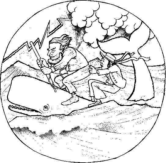 sailors riding on a whale