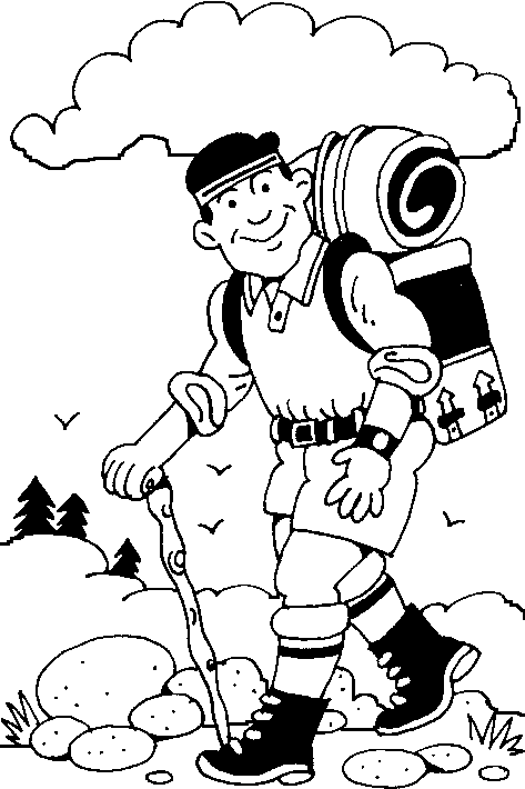 man hiking coloring picture