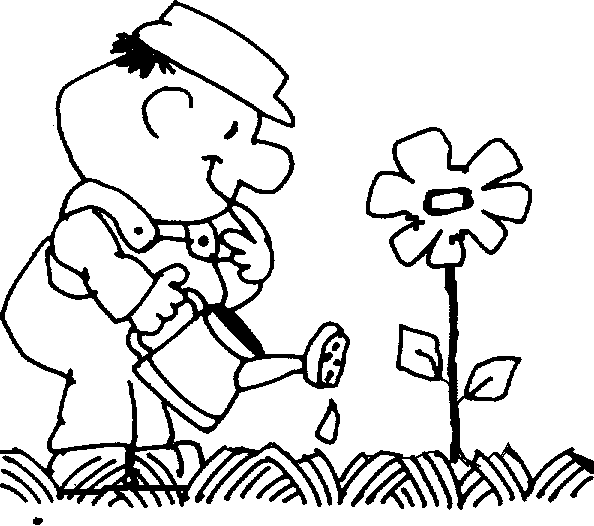 coloring picture of someone watering flowers