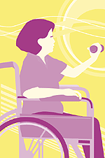 Illustration showing a woman exercising in her wheelchair