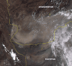 Satellite imagery depicting a sandstorm over Afghanistan on July 23, 2003