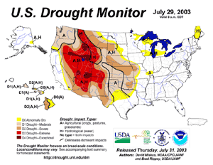 the U.S. drought depiction as of July 29, 2003