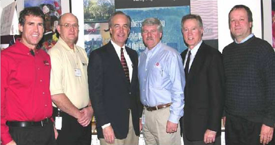 Dirk Kempthorne, Governor of Idaho (third from left) with participants of the Safety Fest of the Great Northwest event in Boise, ID that addressed construction safety issues. (from left) Michael Gifford, Idaho AGC Exicutive Driector; Rich Callor, Washington Group Environmental Safety, Health an Security; Richard Terril, OSHA's Region X Administrator; and Jerry Hockett, OSHA Boise Area Office Director.