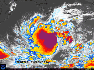 Satellite image of Tropical Cyclone 01A in the Arabian Sea on May 6, 2004
