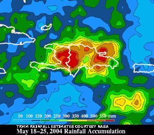 Rainfall estimates from the NASA TRMM satellite during May 18-25, 2004