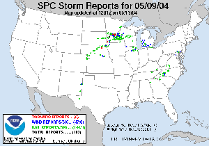 Map of storm reports on May 9, 2004 