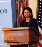 Secretary Rice deliver remarks at the Private Sector Summit on Public Diplomacy in the Benjamin Franklin Room.  State Department photo by Michael Gross.