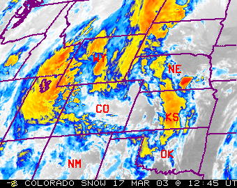 Click here an infrared satellite animation of the storm system that brought very heavy snow to the Colorado Rockies during March 17-29, 2003