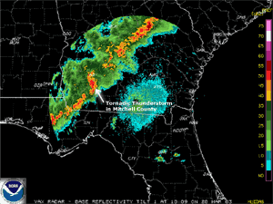 Radar image depicting severe storms over south Georgia on March 20, 2003