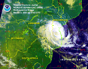 Click Here for a satellite image of Tropical Cyclone Japhet located in southern Mozambique on the 3rd