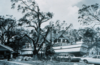 Damage from hurricane Camille's 20-foot storm surge. Biloxi, Miss., 1969.