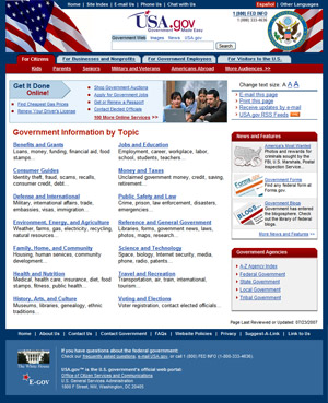 Image of USA.gov home page