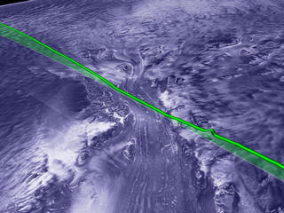 A slice of (green) elevation data passing over Lambert Glacier.