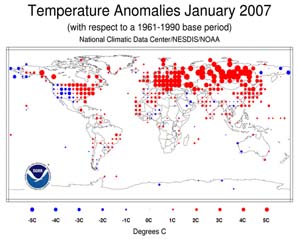 NOAA image of January 2007 global temperature anomalies.