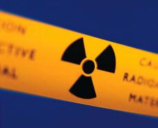 Photograph of a radioactive warning sign