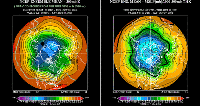 small 500mb height and SLP ensemble forecasts plot