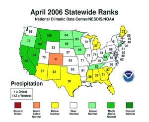 NOAA image of April 2006 statewide precipitation rankings.