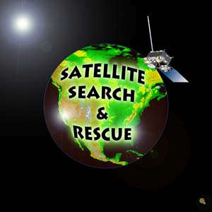 NOAA illustration of NOAA satellite used to search and rescue mariners and hikers.