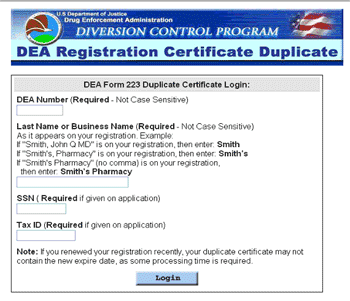 DEA Registration Certificate Duplicate