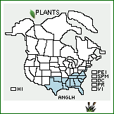 Distribution of Andropogon glomeratus (Walter) Britton, Sterns & Poggenb. var. hirsutior (Hack.) C. Mohr. . 