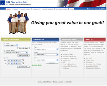screen shot of autoauctions website