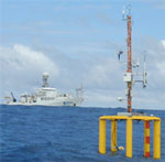 Deployment of experimental equipment to measure air-sea gas exchange in the Equatorial Pacific.