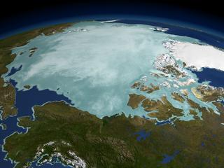 This image showing the sea ice over the Arctic on 10/21/2002 was derived from AMSR-E Sea Ice Brightness Temperature and AMSR-E Sea Ice Concentration.