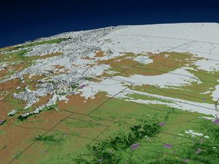 This image shows MODIS Daily Snow Cover and MODIS Landcover over the Western United States on 2/24/2003.