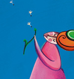illustration: woman blowing dandelion seeds