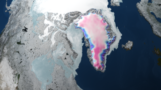 This is another view of changes in elevation over the Greenland ice sheet between 2003 and 2006,