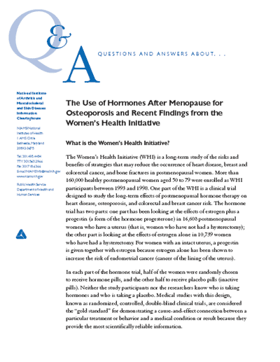 Questions and Answers on the Use of Hormones After Menopause for Osteoporosis and Recent Findings From the Women's Health Initiative cover