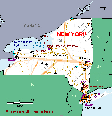 New York Energy Map - If you are unable to view this image contact the National Energy Information Center at 202-586-8800 for assistance