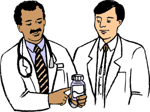 Illustration of patient and doctor talking.