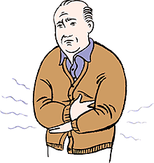 Illustration of a man with stomach pains.