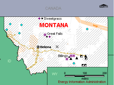 Montana Energy Map - If you are unable to view this image contact the National Energy Information Center at 202-586-8800 for assistance
