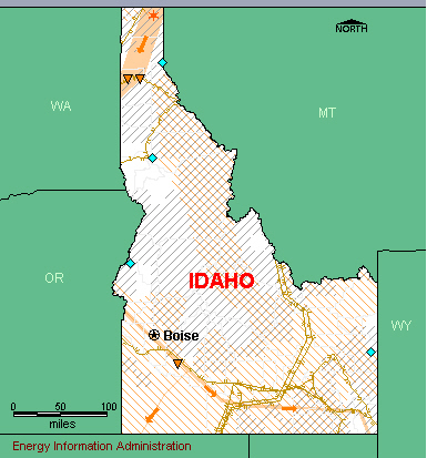 Idaho Energy Map - If you are unable to view this image contact the National Energy Information Center at 202-586-8800 for assistance