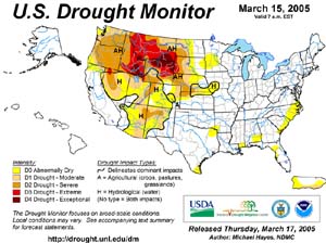 NOAA image of drought monitor as of March 15, 2005.