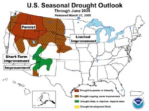 NOAA image of NOAA drought outlook through June 2005.