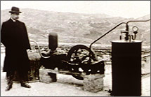 The first production of geothermal power, at Larderello, Italy, in 1904.