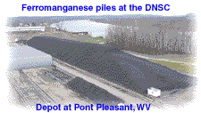 Photo of Ferromanganese piles at the DNSC Depot at Point Pleasant, West Virginia